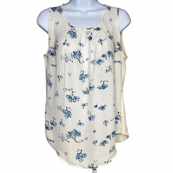 ANN TAYLOR Patterned Cream Sleeveless Shell Top - Picture 1 of 4